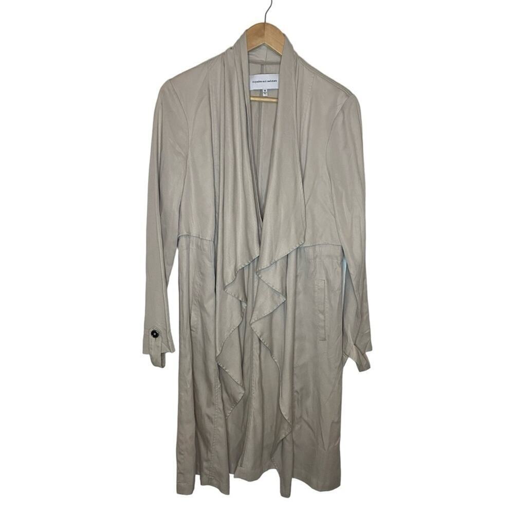 Cupcakes and Cashmere Khaki Beige Waterfall Trench Coat Cardigan Open Front